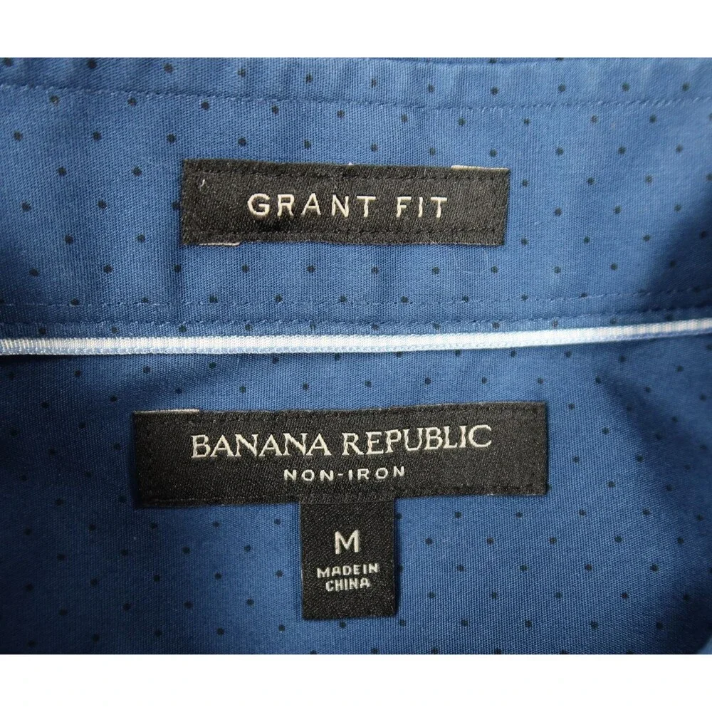 Banana Republic Grant Fit Shirt Long Sleeve Mens Sz Medium Navy Non-Iron Cotton